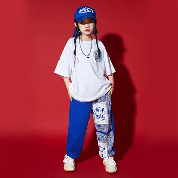 Детски дрехи в стил на Kpop, облекла в стил хип-хоп, бяла тениска, ежедневни градинска дрехи, спортни панталони за момичета и момчета, дрехи за джаз танци, костюми за тийнейджъри, дрехи