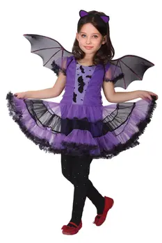 Детски момичета лилав еднорог принцеса рокля Хелоуин Прилеп окото Туту рокля, костюм с панела и Крила вещица cosplay рокля нагоре