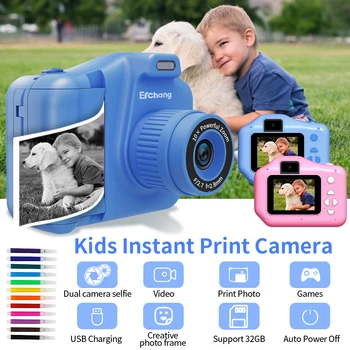 Детски цифров фотоапарат мигновен печат за деца, селфи, видео, детски принтер, фото камера, карта памет от 32 GB, подарък за рожден ден момчета и момичета