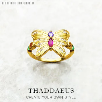 Елегантна пръстен с пеперуда от злато в европейски стил, изискано бижу за жени, честит подарък от сребро проба 925
