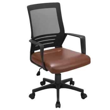 Ергономичен офис стол с регулируема средна облегалка, въртящи от мрежа, с подкрепата на долната част на гърба, седалка кафяви