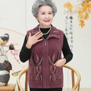 Есенно-зимния женски корейски топла жилетка с цип на средна и в напреднала възраст, дамски модни облекла с подплата от норкового кадифе, дебела жилетка C07
