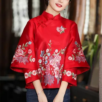 Етнически стил Реколта бродерия Китайски върховете Дамско яке Свободно палто, костюм Тан женски есента Hanfu