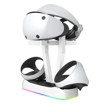 За зарядно устройство PS VR2 С Цветни RGB Подсветка И Притежател на Слушалки, докинг станция За зареждане на игровия контролер за Виртуална реалност, Поставка За зареждане