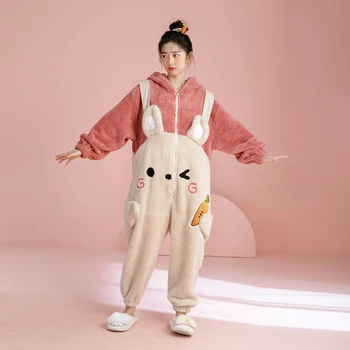 Зимна пижама със заек за възрастни, цели домашно облекло за cosplay с животни, пижами, гащеризони, костюм за жени, с дебелина
