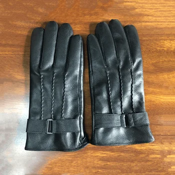 Зимни нови мъжки ръкавици от естествена кожа, ръкавици от козя кожа кожа, топла мода за шофиране в черна кадифена подплата