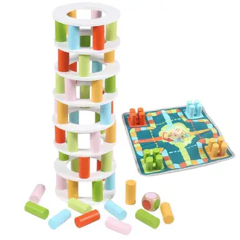 Играта на кула от блокове, детски играчки, дървени блокове 2 в 1, летящи шах, без чеп, с гладка повърхност, белите дробове блокове, за играта
