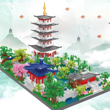Известна китайска архитектурна традиция Градивен елемент на Двор и градина на Западното езеро Китайски храм Дърво в Тухлени комплекти Детска играчка за подарък