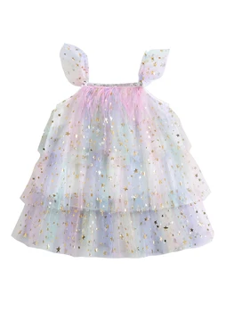 Искрящи звезди, рокля-пакет от блестящо тюл за малки момичета, рокля пакетче принцеса с пола-набор за малки момичета