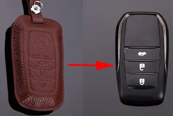 Калъф за ключове от кола от естествена кожа, чантата за Toyota Crown Reiz Highlander Landcruiser, 3 бутона, Разменени държач за ключове