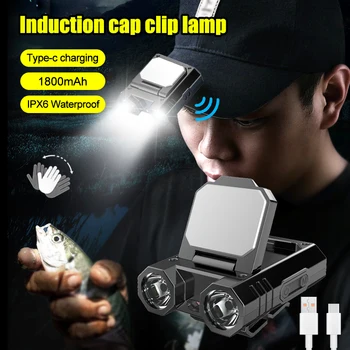 Капачка за сензора, led скоба за шапки, налобный фенер, COB LED Type-C, акумулаторна батерия главоболие, лампа за къмпинг, риболов, възстановяване на фенер