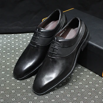 Класически мъжки Модел обувки от Естествена Кожа, Мъжки Бизнес Офис Официалните Обувки за Мъже, Удобни Oxfords за Сватбени партита дантела