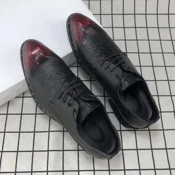 Кожени обувки на диамант подметка с крокодиловым модел, нескользящие модерен бизнес и официални червени сватбени обувки CB042