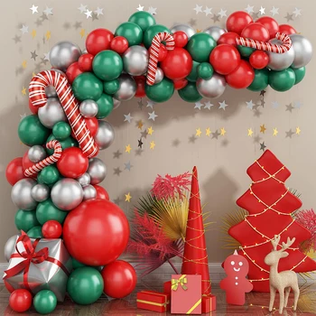 Коледна арка от балони, червени, зелени, златни, сребърни топки, набор от бонбони, определени с латекс топки за коледна украса за коледното парти