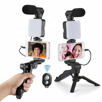 Комплект за видеоблогинга със статив AY-49, комплект за видеоблогинга с led подсветка микрофон за директно излъчване, комплект за създаване на видео