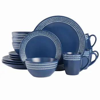 Комплект съдове за готвене от гранитогрес Gap Home с 16 предмети на ивици, синьо, пълен комплект кухненска посуда