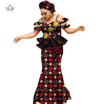 Комплекти рокли с африканските принтом за жените, най-Rich Басейн и дълга пола, облекло на бретелях от две части, европейски костюм с къс ръкав, WY6623