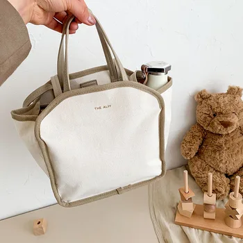 Корейската чанта за майките, многофункционална чанта за разходки за новородено, холщовая лека чанта-тоут на едно рамо, проста модерна чанта-месинджър