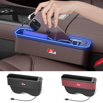 Кутия за съхранение на автомобилни седалки Gm с атмосферната подсветка за Audi A4, органайзер за почистване, аксесоари за зареждане чрез USB