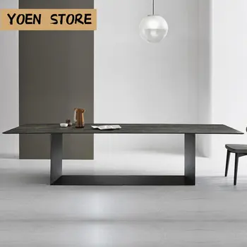 Кухня Slate Светъл Луксозно съчетание на масата за хранене и столове скандинавски минимализъм Модерен малък апартамент на Правоъгълна маса с 1,4 м