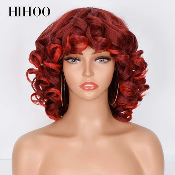 Къса коса афро къдрава перуки с бретон за черни жени, синтетичен африка бесклеевой cosplay, естествен блондинистый червено-бял розов перука