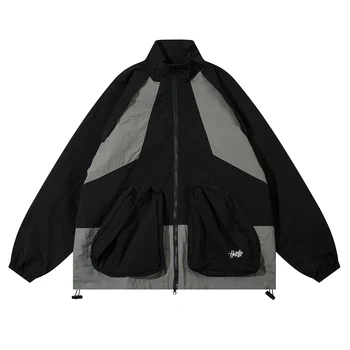 ЛЕЙСИ яке в стил мозайка с 3D джобове 2023 Нов стил ветрозащитная яке есен-зима Свободно палто, мъжки дамски градинска яке