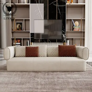 Лесен луксозен американски диван от масивно дърво за дневна, минималистичен текстилен изкуство, италианска комбинация мека мебел, модерна мебел A4, новост