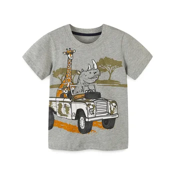 Летни детски тениски с животни и принтом машини, сиво за деца, хит на продажбите, тениска за момчета и момичета, бебешки блузи с къс ръкав