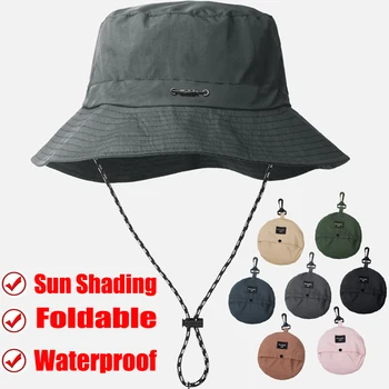 Летни непромокаеми шапки-кофи за жени, сгъваеми рибарски шапки с регулируем шнурком, градинска и плажна шапка от слънцето, ежедневни панама