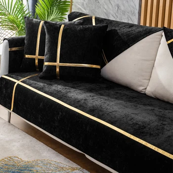 Луксозен противоскользящий калъф за диван от плат на поръчка Ъглова мека мебел възглавница от шенилна в златната ивица на Декор sofacover кожен калъф за дивана