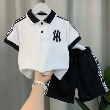 Лятна риза с къси ръкави за момчета, костюм 2023, нова детски дрехи с къс ръкав, черна красиви дрехи за малки момчета