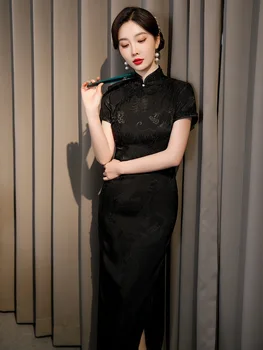 Лятото сексуалното по-добра рокля Чонсам в китайския традиционен стил, ретро стил, елегантен модерен дълго ципао за жени