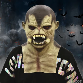 Маска Ghostface с кучешки зъби, Хелоуин, сив вампири, дяволи, латексова спирала, ужас, рейв, маскарад, cosplay, костюм чудовище, убиец на демони