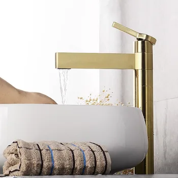 Месинг смесител за мивка в банята, монтирани на бортике кранче за студена и топла вода, черен /злато / хром / rose gold / матирано злато