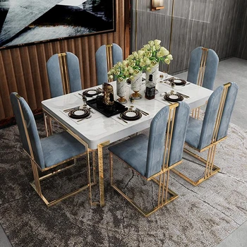Модерен, Светъл Луксозна маса за хранене от мраморно камък и комбинация от столове маси Mesa Lateral Para Sala Мебелите за дневна
