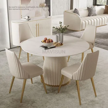 Модерна проста лека луксозна висококачествена каменна плоча, на кръгла маса за хранене от битови мрамор, облицовка, мебели за тераса Muebles
