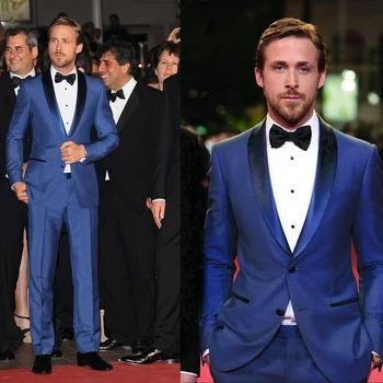 Модерни костюми за мъже, кралско синьо яке с ревера и две копчета, смокинг за абитуриентски бал, сватба смокинг, оборудвана мъжки костюм сако, панталон от 2 теми