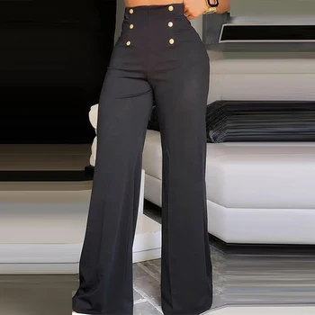 Модни панталони официални панталони с висока талия Елегантни и универсални широки панталони, дамски панталони High Street двубортные работни панталони