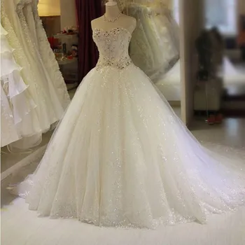 Модни скъпи Луксозни булчински рокли с кристали и мъниста, панделка, Robe Mariee De Luxe 2023, пищни бална рокля, сватбени рокли
