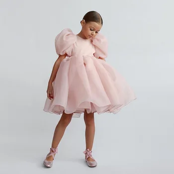 Модно винтажное принцеса рокля за момичета, детски рокля от тюл, розова рокля-пакетче с пищни ръкави на сватба, рожден ден, детски дрехи от 1 до 10 години