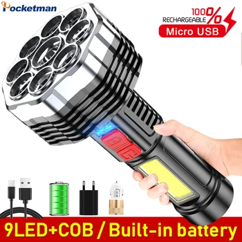 Мощен led фенерче с батерия 4 режима на факел Lanterna COB фенерче с индикатор за мощност, функцията за бързо отвеждане на топлината