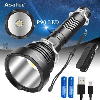 Мултифункционален фенер Asafee XHP90 със силна лампа на далечни разстояния с фиксиран фокус, алуминиев фенер с осветление, лампа за дневно осветление