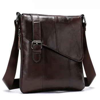 Мъжка чанта-месинджър с капак от естествена кожа през рамо, мъжка кожена чанта през рамо, мъжки ежедневни чанти от кожа
