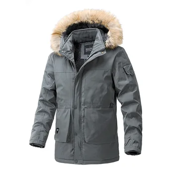 Мъжки зимни топло яке-парка, преносимо флисовое палто с качулка от изкуствена кожа 2023, модни и ежедневни градинска ветровка, палта Homme