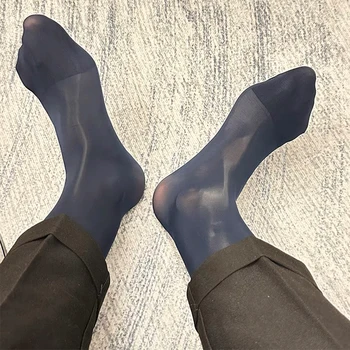 Мъжки сексуални маслени блестящи чорапи ластични чорапи със средна дължина, лъскавите, прозрачни, тънки чорапогащи, мъжки модел чорапи, чорапи бизнес