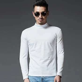 Мъжки тънка тениска с високо воротом и дълги ръкави, Ежедневни тънка поло, Топли Зимни Върхове, Пуловер, тениска однотонная
