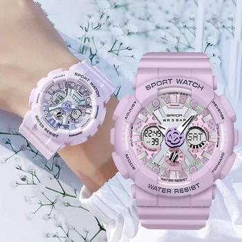 На BIANA Спортни дамски мъжки часовници 50 м водоустойчив ръчен часовник с двоен дисплей за мъже Дамски часовници Relogio Feminino високо качество
