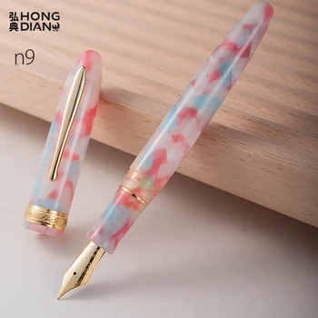 Нова акрилна писалка Hongdian N9 Yunhai с 14К фитил, златна клипса за калиграфия, изискан подарък за момичета, бизнес дръжка с предавателна