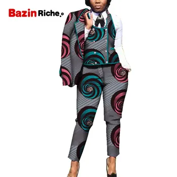 Нова африканска дрехи от 3 теми за жени, топ от Анкара + панталони с принтом + комплект жилетка, съкратен топ с дълъг ръкав WY5313