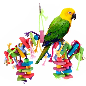 Нова Играчка за Дъвчене Птици, Разноцветни Дървени Играчки за Папагали, Дъвчене Висящи Играчки, Фуражни Блокчета за Папагали, Папагали